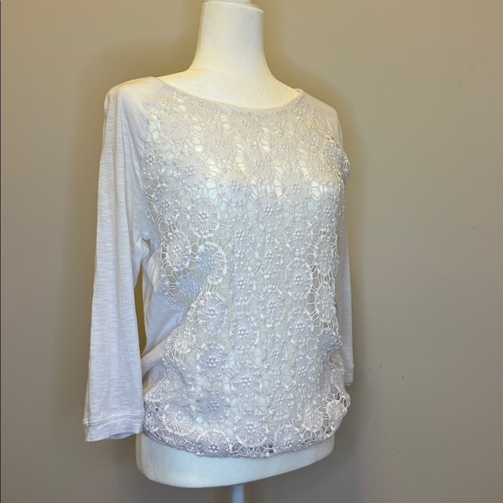 LOFT Ivory Lace Overlay Top